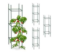 Relaxdays Tuteurs, Lot de 4, HxLxP : 120 x 32 x 32 cm, Fleurs et légumes, métal, Plastique, Aide à la Croissance, Vert