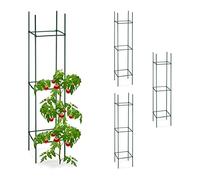 Relaxdays Tuteurs, Lot de 4, HxLxP : 150 x 32 x 32 cm, Fleurs et légumes, métal, Plastique, Aide à la Croissance, Vert