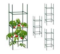 Relaxdays Tuteurs, Lot de 4, HxLxP : 90 x 32 x 32 cm, Fleurs et légumes, métal, Plastique, Aide à la Croissance, Vert