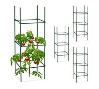 Relaxdays Tuteurs, lot de 4, HxLxP : 90 x 32 x 32 cm, fleurs et légumes, métal, plastique, aide à la croissance, vert