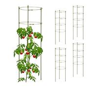 Relaxdays Tuteurs, Lot de 5, 4 Anneaux, H x ø:90 x 28 cm, Fleurs et légumes, métal, Plastique, Aide à la Croissance Vert