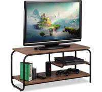 Relaxdays Meuble, Design Industriel, Etage Receiver, Rangement CDs et DVDs, Buffet TV,Brun/Noir, Panneau de Particules, métal, Papier, 43 x 90 x 35 cm