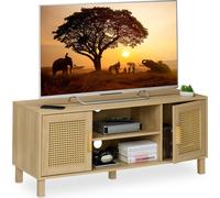 Relaxdays Meuble TV, Lowboard, Style rotin, Console Basse jusqu'à 50 Pouces, Effet Bois, HxLxP: 48x115x40 cm, Naturel