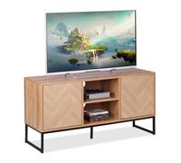 Relaxdays Meuble TV au Design rétro, HLP : 60x120x38 cm, Effet Bois, Cadre en métal, 4 Compartiments, Brun Clair/Noir