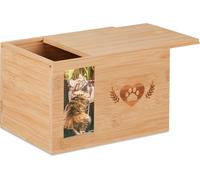 Relaxdays Urne pour Chien et Chat, en Bambou, avec Emplacement Photo, H x L x P : 14,5 x 19,5 x 14,5 cm, Nature