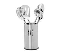 Relaxdays Ustensiles de cuisine set de 4 en inox avec récipient porte-ustensiles argenté