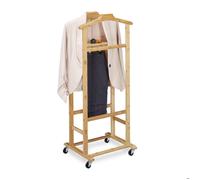 Relaxdays Valet de Chambre à roulettes, Portant en Bambou, Range-vêtements Chambre, H x L x P : 107 x 47 x 37 cm, Nature
