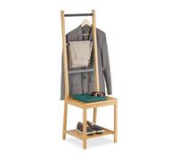 Relaxdays Valet de Chambre, Chaise en Bambou, pour la Salle de Bain ou la Chambre, HxLxP : 133x40x42 cm, Nature et Noir
