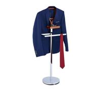 Relaxdays Valet de Chambre, pour Vestes et Pantalons, MDF et Acier, H x L x P : 120 x 45 x 28 cm, argenté et Marron