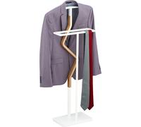 relaxdays Valet de Chambre, pour Costume & Pantalon, mélange Bois-métal, Portant vêtements, 110x46x19 cm, Blanc/Nature