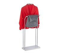Relaxdays Valet, pour Costume & Pantalon, mélange Bois-métal, Chambre, Portant vêtements, 110x46x19 cm, argenté/Brun