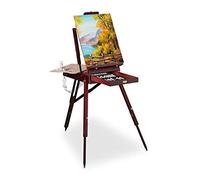 relaxdays Valise chevalet en Bois, 35 pièces, pinceaux, Palette de mélange, Toile, Couleurs acryliques et Huile, Brun
