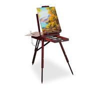 Relaxdays Valise chevalet en bois, 35 pièces, pinceaux, palette de mélange, toile, couleurs acryliques et huile, brun
