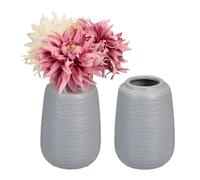 Relaxdays Vase décoratif en Lot de 2, Pot de Fleurs, en céramique, Dimensions de Chaque H x D : 15 x 10 cm, Gris