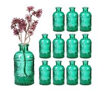 Relaxdays Vase en Verre, en Lot de 12, Design Vintage, décoration pour la Table, H x D : 13 x 6 cm, teinté Vert
