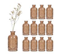 Relaxdays Vase en Verre, Lot de 12, Design Vintage, 13 x 6 cm, 240 ML, déco de Table, teinté Marron