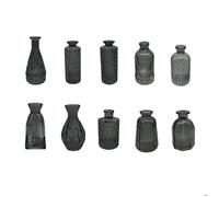 Relaxdays Vases, ensemble de 10, texturés, style vintage, verre, H : 10-14,7 cm, petites vases décoratifs, gris