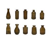 Relaxdays Vases, Lot de 10, texturés, Vintage, Verre, H : 10-14,7 cm, Petites vases déco, Marron
