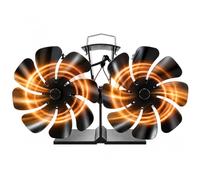 Relaxdays Ventilateur de cheminée, noir | double, sans électricité, poêle, 16 pales, 13,5 x 25 x 11 cm, thermomètre