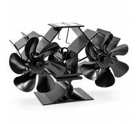 Relaxdays ventilateur de poêle double, 14,5 x 23,5 x 10,5 cm, noir | fonctionnant à la chaleur, sans électricité, 12 pales, à poser, ventilateur de poêle, silencieux