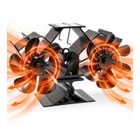 Relaxdays Ventilateur de poêle double, noir | thermique, 12 pales, H x L x P : 14,5 x 23,5 x 10,5 cm