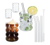 Relaxdays Verre à Boire, en Lot de 4, Design Original, capacité de Chaque : 350 ML, 4 pailles, Transparent