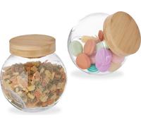 Relaxdays Bonbonnière avec Couvercle en Bambou, Lot de 2, bocaux Conservation, boîte, Bonbons, 1,5 L, Transparent/Nature