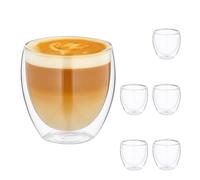 Relaxdays Verre à Cappuccino, lot Pratique de 6, Double paroi, Convient au Lave-Vaisselle, 250 ML, Transparent