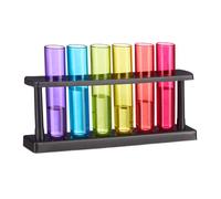 Relaxdays Verre à Shot, Lot de 18, en Forme d'éprouvette, Amusant, Support, 4 cl, Tube à essais, Plastique, coloré