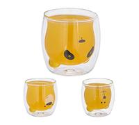 Relaxdays Verre Double paroi, Lot de 3, Motif Ours Polaire, Ours Brun & Panda, en Verre Borosilicate, 300ml, Transparent
