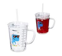 Relaxdays Verre pour Enfant en Lot de 2, Motif de Dinosaure, avec Anse, Couvercle et Paille, 400 ML gradué, Transparent