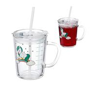 Relaxdays Verre pour Enfant en Lot de 2, Motif de Licorne, avec Anse, Couvercle et Paille, 400 ML gradué, Transparent