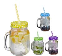 relaxdays Verres à boire colorés avec couvercle, set de 4 verres