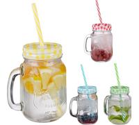 relaxdays Verres à boire colorés avec couvercle, set de 4 verres