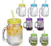 relaxdays Verres à boire colorés avec couvercle, set de 8 verres