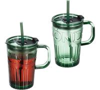 Relaxdays Jarre avec Paille, Couvercle et Anse, lot Pratique de 2, Volume : 450 ML, pour Votre Smoothie, Verte