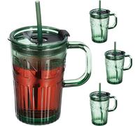 Relaxdays Jarre avec Paille, Couvercle et Anse, lot Pratique de 4, Volume : 450 ML, pour Votre Smoothie, Verte