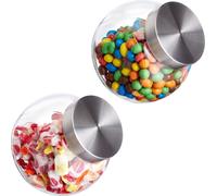Relaxdays Bonbonnière, Lot de 2, 1,5 l chacune, Couvercle en Acier INOX, pour friandises (Bonbons, etc.), Transparente