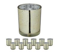 Relaxdays Lot de 12 photophores en Verre pour Bougies Chauffe-Plat, décoratif, H x D : 8,5 x 7 cm, doré