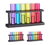 Relaxdays Verres à Shot, Lot de 18, Forme de Tubes à essai, 3 Supports, pour Les fêtes, 40 ML, Plastique, Multicolores