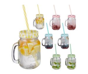 Relaxdays Verres anse, paille, couvercle, lot de 8