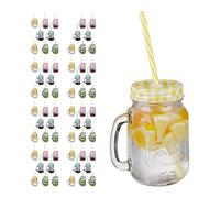 Relaxdays Verres avec Paille, Couvercle et Anse, Lot de 64, HLP 13x10,5x15 cm, 400 ML, Limonade, Boissons glacées, Multicolore