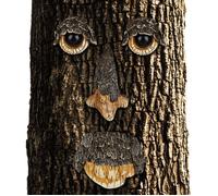 Relaxdays Visage arbre, Décoration pour arbre, 4 pièces, motif esprit de la forêt, déco jardin, à suspendre, brun/beige