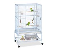 Relaxdays Volière Oiseaux, Cage AV. roulettes, perruches, canaris, calopsittes, Accessoires,137 x 83 x 54 cm, Bleu Clair