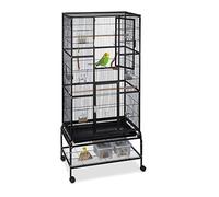 Relaxdays Volière Oiseaux, Cage avec roulettes, perruches, canaris, calopsittes, Accessoires,180 x 83 x 53,5 cm, Noir