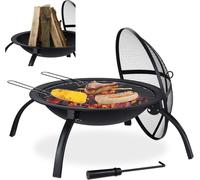 relaxdays XL Bac à feu avec accessoires pour barbecue