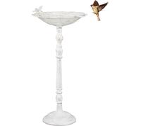 relaxdays Abreuvoir en Fonte, Bain avec Pied pour Oiseaux Sauvages, Jardin, Design Antique, 74,5 cm de Haut, Blanc