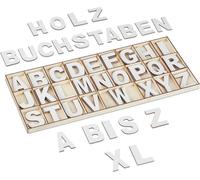 Relaxdays Lettre en Bois, Lot de 104, A à Z, Hauteur : 5 cm, Alphabet pour décorer ou bricoler, Blanche