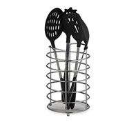 Relaxdays XL support à ustensiles de cuisine, pour les couverts de cuisine, rond, Acier, 22,5x15 cm, rangement, argenté