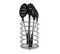 Relaxdays XL support à ustensiles de cuisine, pour les couverts de cuisine, rond, Acier, 22,5x15 cm, rangement, argenté